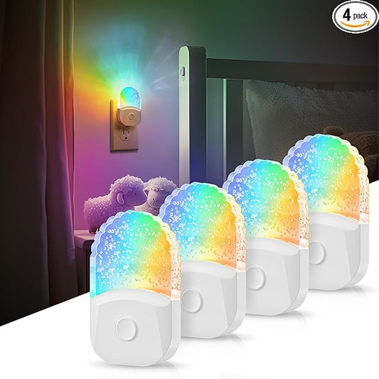 DORESshop 8-Color RGB LED Night Light Plug into Wall, 4Pack Color Changing Dusk to Dawn Night Light for Bedroom, Kids Room, Gift