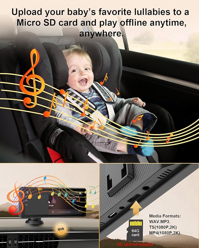 25HOURS YJ1 Baby Car Camera - 6.86" HD Car Baby Monitor Touchscreen with Apple CarPlay, 1080p Ultra IR Night Vision, 150° Wide Angle, Split Screen, 3X Zoom, GPS Navigation,FM,Siri, Plug-and-Play