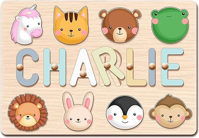Name Puzzle for Kids Personalized, Wooden Name Puzzles for Toddlers 1-3, Engraved Text Greetings on Back, Custom Baby 1st Birthday Gifts for Girl&Boy, Kids Sensory Toys (Name Puzzle)