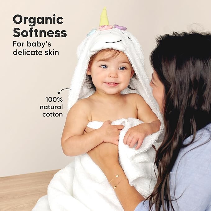 KeaBabies Organic Baby Towel with Hood for Girls, Boys - Soft, Absorbent, 100% Cotton Hooded Baby Towels for Newborns, Infants, Large Hooded Bath Towels for Babies, Kids, Toddler 1-3 (Uria)