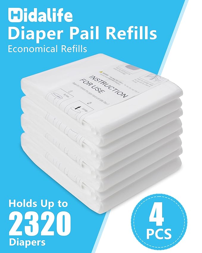 HIDALIFE Refills Compatible with Dekor Plus Diaper Pails, Disposable Diaper Trash Bags, Extra Thick Diaper Pail Refill Liners, Hold Up to 2320 Diapers (4 Pack)