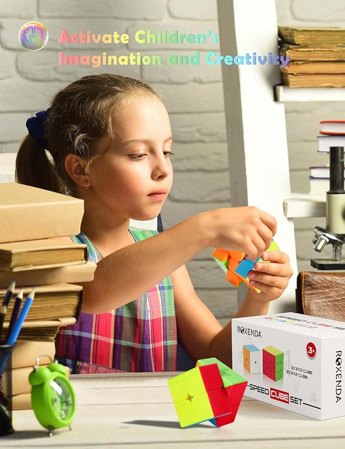 Roxenda Speed Cube Set, Speed Cube Bundle of 2x2x2 and 3x3x3 Cube Smoothly Magic Cube Collection for Kids Teens & Adults [2 Pack] (Stickerless)