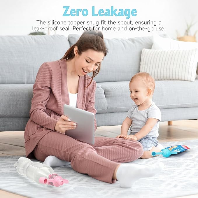 MORLIKE LIVING 2-in-1 Water Bottle Cap, 100% Silicone Topper for Food Pouch, No Spill Spout Adapter Turn Water Bottle into Sippy Cups, Protects Child’s Mouth, Travel Essentials (Mix/v2-4 Pack)