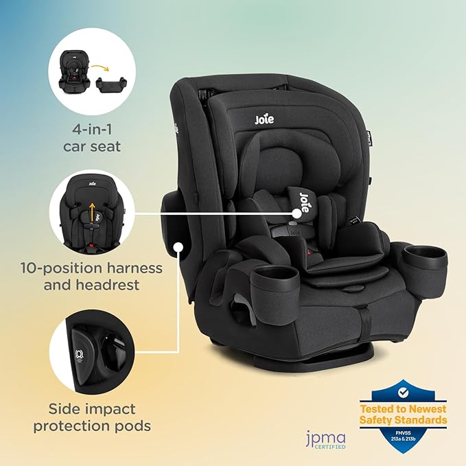 Joie Saffron SI 4-in-1 Car Seat – Car Seat for Infants to Toddlers to Big Kids - 4 Modes, 10-Position No-Rethread Headrest & Harness (Shale)