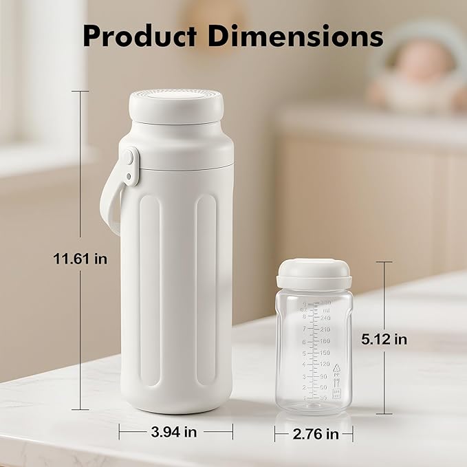Portable Breast Milk Cooler - 19oz Breast Milk Cooler Bottle with 2pcs Baby Bottles, Breast Milk Chiller with Stainless Steel Ring Cooling for 24 Hours, Breastfeeding Essentials for Travel Outdoor