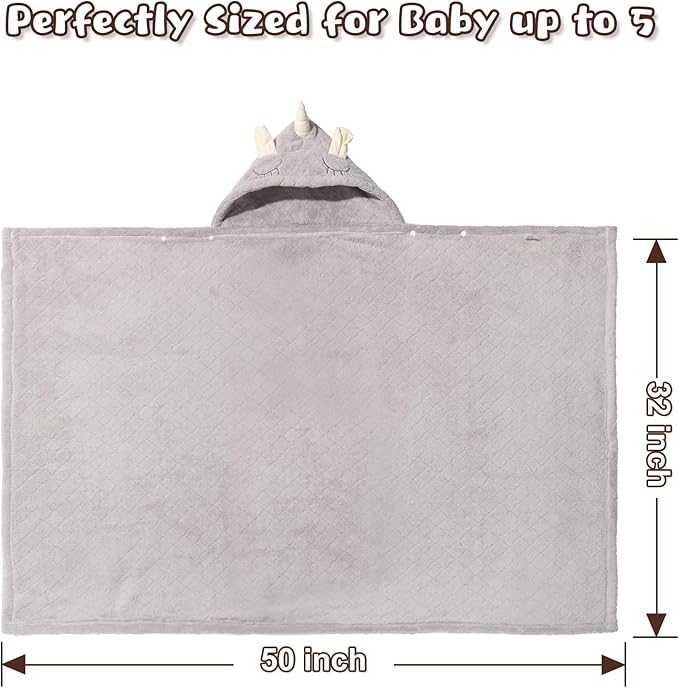 Toddler Towels for Boy 1-5,2 Pack 50" x 32" Baby Hooded Towel Boys, Ultra Thick and Soft Absorbent for Kids Cozy and Warm,Bath Essential for Newborn, Infant, Brown Bear& Gray Unicorn