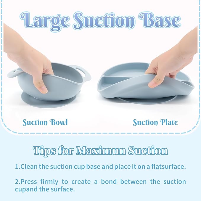 Silicone Baby Feeding Set 10 Pcs, Baby Led Weaning Supplies, Baby Feeding Supplies Set BPA Free, Baby Essentials for Newborn Gift Blue