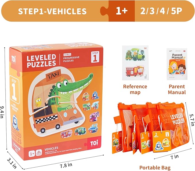 TOI Leveled Puzzles for Kids Aged 2 and Up, Toddler Puzzle Preschool Learning Jigsaw Puzzles, Large Pieces Educational Game for Boys Girls, Cognitive Story Step 1