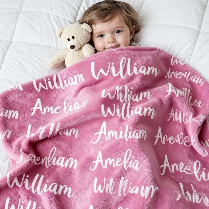 Ship Next Day, Personalized Baby Blanket for Boys Girls - Printed in USA, Custom Name Blanket Super Soft Plush Flannel Baby Shower Christmas Easter Birthday Gift for Newborn Toddler Kids