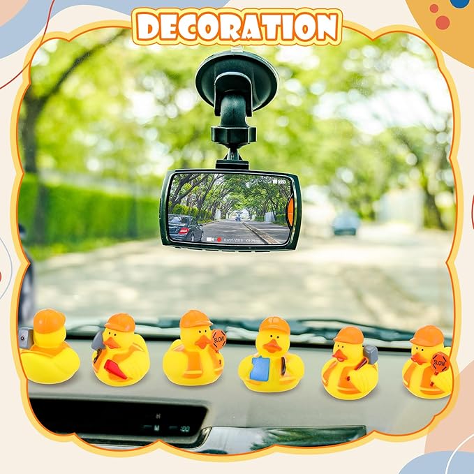 Jexine 24 Pieces Rubber Ducks 4 Styles Assorted Rubber Fun and Adorable Gifts Birthday Party Supplies Bathtub Floating Ducking Reward Gift Bag Filler(Construction Style)