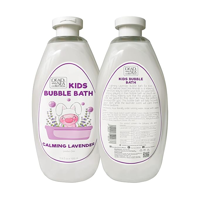 Dead Sea Collection Bubble Bath Kids with Lavender - Cleansing and Moisturizing Liquid Bath Bubbles - Lavender Oil and Pure Dead Sea Minerals - Pack of 2 Large Bottles (67.6 fl.oz)