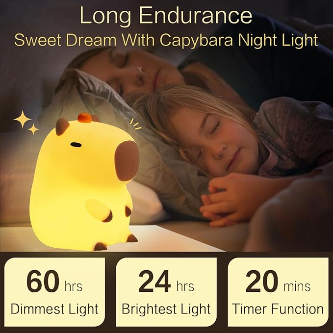 Orange Capybara Cute Night Light, LED Squishy Novelty Capybara Lamp, Food Grade Silicone Dimmable Nightlight, Boys Girls Funny Capybara Light, Light Up Capybara Gifts, Room College Décor