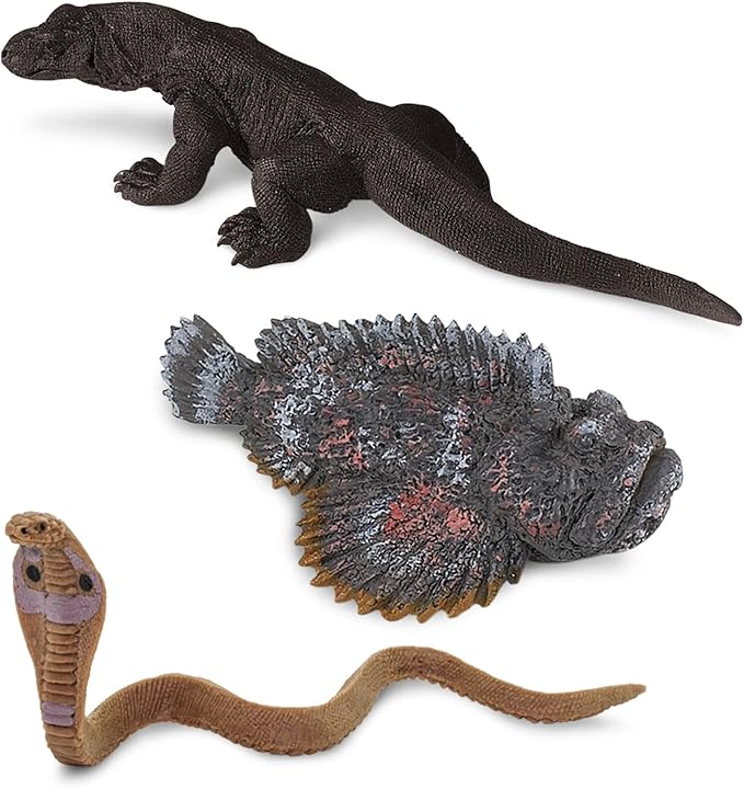 Safari Ltd. Venomous Creatures TOOB - 9 Figurines: Toad, Snake, Ray, Komodo Dragon, Tarantula, Centipede, Scorpion, Stone Fish, Cobra - Educational Toy Figures For Boys, Girls & Kids Ages 3+