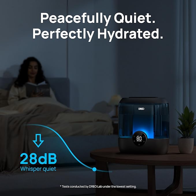 Dreo Smart Humidifiers for Bedroom, 6L Top Fill Supersized Cool Mist Humidifier for Large Room, 60 Hour Runtime, Quiet Ultrasonic Humidifier for Plants, Baby, Indoor, Home, Night Light, Black