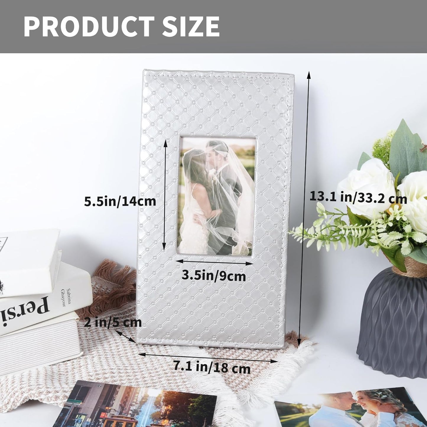 RECUTMS Photo Albums for 4x6 Photos Holds 300, 3 Per Pages Photo Picture Album PU Leather Button Grain Cover, Horizontal Photos Record Family Wedding Anniversary Baby Holiday Travel Album Grey