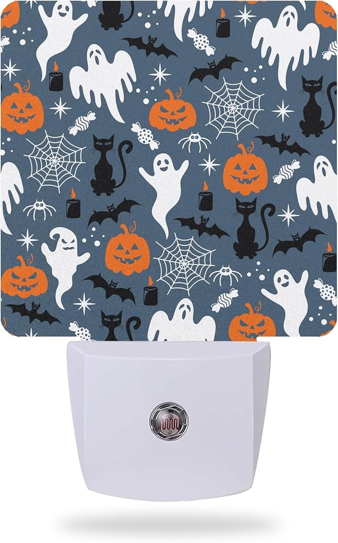 Halloween Night Lights Plug into Wall,Black Cat Ghost Pumpkin Night Light Dusk to Dawn Sensor LED Lamp 0.5W for Boys/Girls/Women/Men Decorations Room 0.5W Sleep Friendly