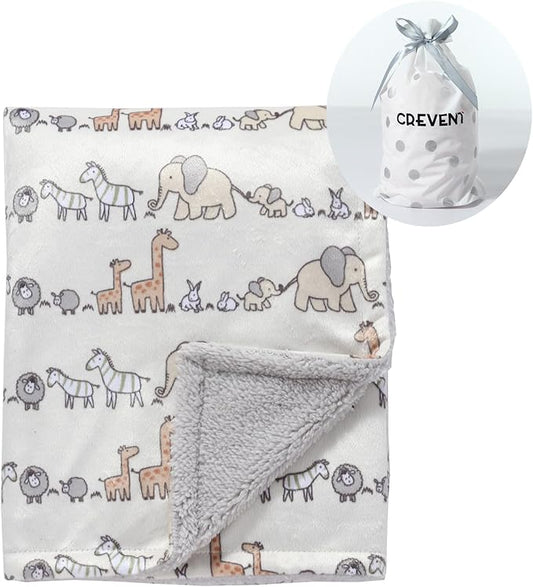 CREVENT Minky Baby Blanket for Girls Boys, Soft Plush Receiving Blanket for Newborns - 30x40 Inches (Animal)