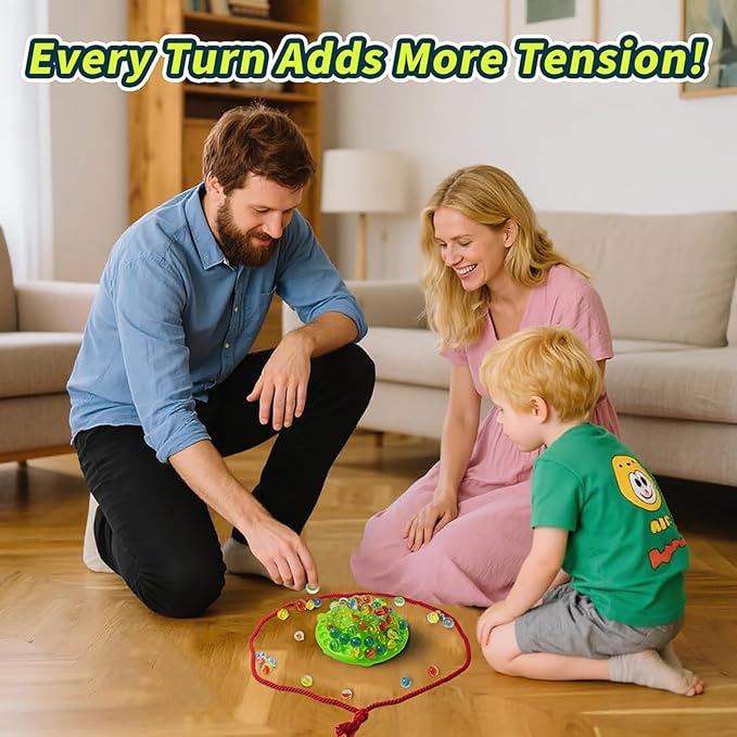 Marble Balancing Stacking Game – 60 Colorful Marbles Stored Inside, Exciting Family Challenge for 1-4 Players, Fun Party Game for Kids & Adults, for Holiday Birthday (Green)