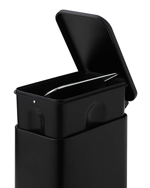 SunnyPoint 5 Liter(1.32 Gallon) Small Trash Can with Plastic Inner Buckets; Rectangle Bathroom, Office, Kitchen, and Bedroom Step On and Slow Close
