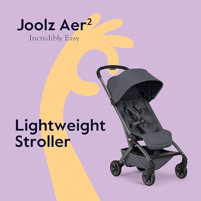Joolz Aer2 Lightweight Travel Stroller for Baby & Toddler – Ultra-Compact One-Hand Foldable Stroller, Reclining Seat, UPF 50+ Canopy, Adjustable Leg Rest, Carry-On & Airplane Approved (Stone Grey)