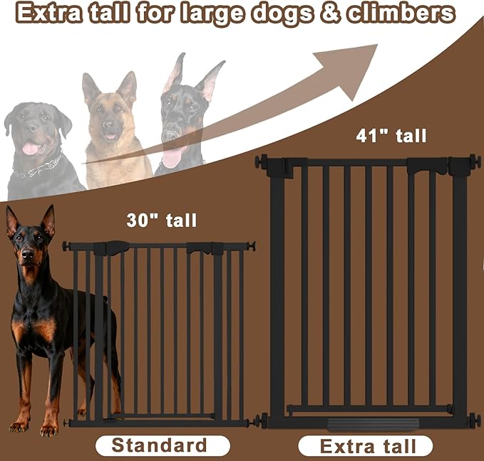 41" Extra Tall Baby Gate for Big Dog No Jumping Over, 30-32.6" Wide Pet Safety Gate Indoor for Doorways No Drilling,Auto Close Child Puppy Gates for Stairways Pressure Mounted (Black)