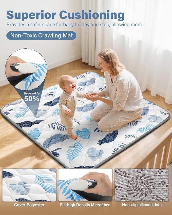 Baby Play Mat, Non-Slip Baby Mat for Floor, Soft Thicker Playpen Mat, Portable Playmat, Crawling Mat for Babies, Toddlers & Infants to Play and Learn（ 50"x50"）