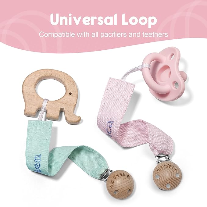 TYRY.HU Personalized Pacifier Clip with Name, Embroidery Ribbon Pacifier Holder for Baby Girls and Boys, Neutral Pacifier Leash Universally Fit All Pacifiers & Baby Toys, 2 Pack Baby Gift(Pink, Green)