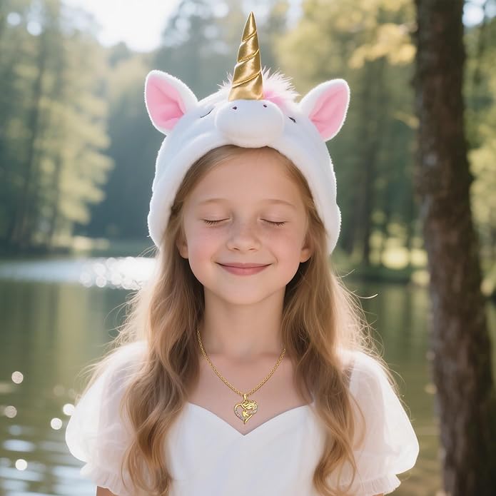 Unicorn Necklaces for Teen Girls Kids - Colorful CZ 18K Gold Plated Heart Initial Necklaces for Women Gold Jewelry Birthday Unicorn Gifts for Girls 6-8 Women