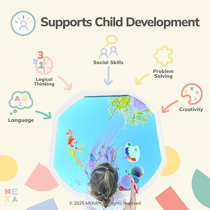 MEKA Tuff Tray with Solar Fountain, Sensory Water Play Tray for Kids, Outdoor Indoor Messy Play, STEM Activities, Classroom or Home Use ((White, Small 28" x 28"))