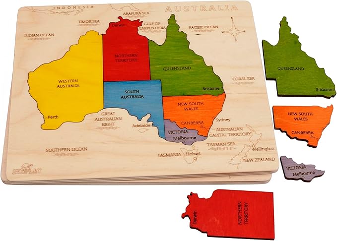 Australia Map Wooden Jigsaw Puzzle for Kids | 6 Puzzle Pieces | Learning & Educational Toy Gift for Boys & Girls Ages 3 Years and Above