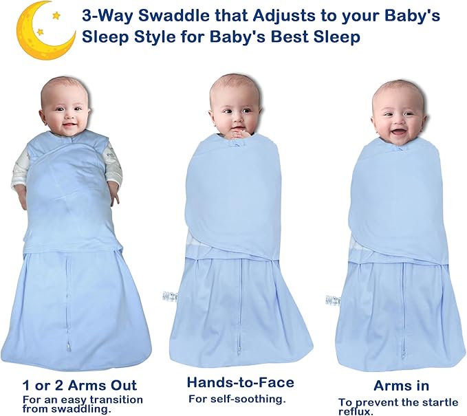 Baby Sleep sack Swaddle,Swaddles 3-6 Months,3-Way Adjustable Wearable Transition Blanket 100% Organic Cotton 2-Piece,12-18 lbs,1.0 TOG(Blue&Grey)