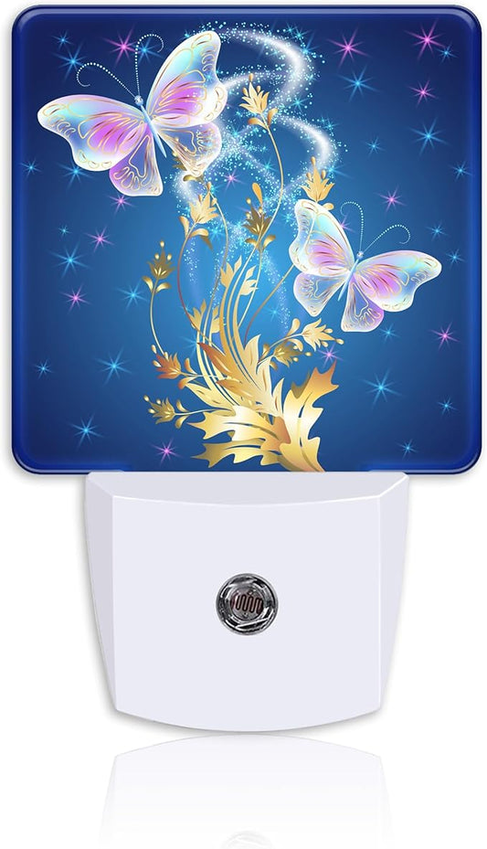 Glowing Butterflies and Golden Leaves Night Light Plug Wall,LED Night Lights with Dusk to Dawn Light Sensor for Women Girls Boys Room Decor,Hallway,Kitchen,Bathroom,Nursery,Stairs