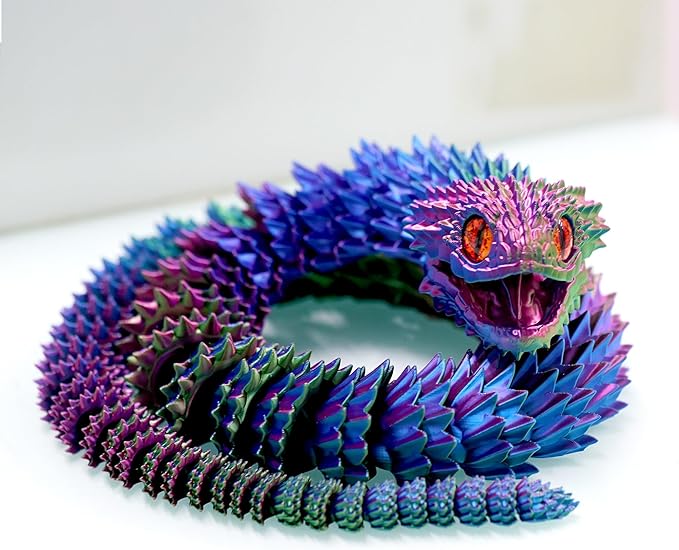 47.5inch Super Large 3D Printed Snake Models,Movable Teeth,Flexible Joint Animal lacertid Figurines, Stress Relief, Fidget restlessness, ADHD Toys, Surprise Fantasy Gifts (RGB/47.5inch)