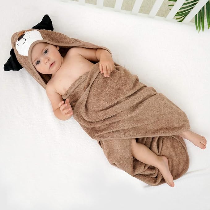 Touchat Hooded Baby Towels, Soft and Hypoallergenic Baby Bath Towels with Hood for Toddler Infant Newborn, Large and Absorbent Toddler Towels for Baby Boy Girl (Puppy, 35.1''x35.1'')