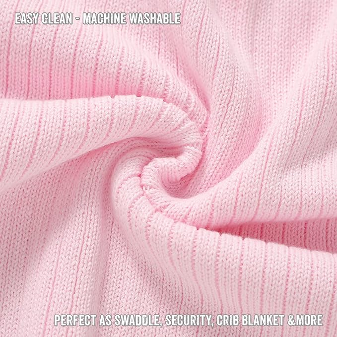 Organic Ribbed Swaddle Blanket for Boys & Girls - 100% Luxury Organic Soft Cotton Knit Warm Cozy Cuddle Stroller Blanket for Newborns, Infants, & Toddlers (Blush Pink)