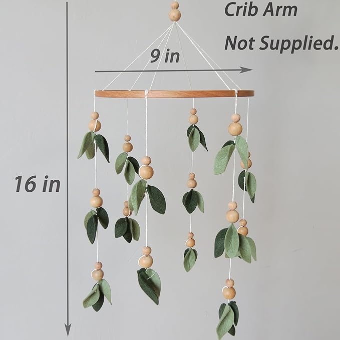 Green Leaf Crib Mobile Forest Baby Mobile for Crib Green Leaf Nursery Mobile with Wooden Bead