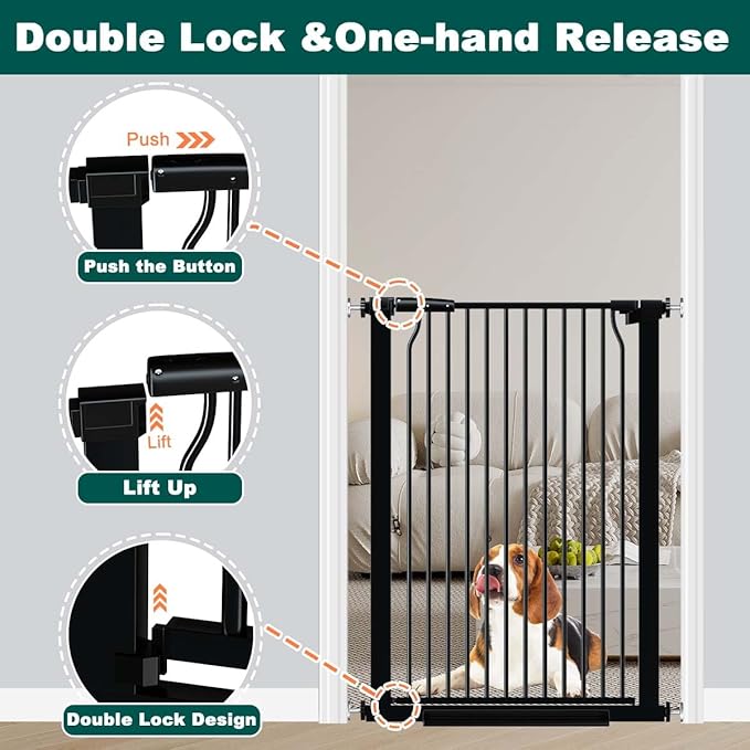 Fairy Baby 40.5" Extra Tall Baby Gate for Stairs, 65.8"-72.2" Extra Wide Long Dog Pet Gate Indoor for House, Safety Child Toddler Gate, Metal Auto Close Doggie Puppy Gates Barrier for Doorway, Black