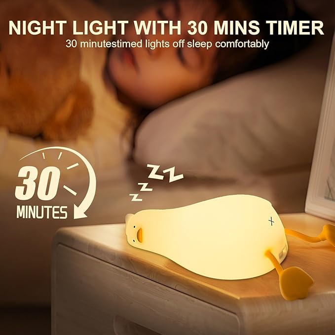 Duck Night Light, Rechargeable Silicone Duck Lamp with Touch Control, Squishy LED Nursery Nightlight, Dimmable Bedside Tap Lamp for Kids Room, Baby Breastfeeding, Bedroom Decor Gift