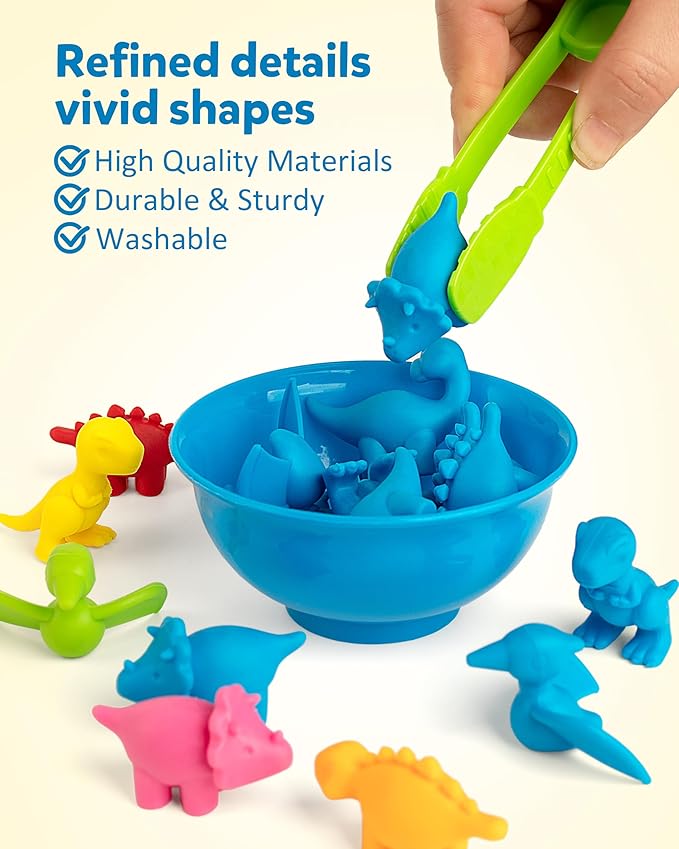 Coogam Counting Dinosaur Sorting Toy Set, Color Matching Classification Game, Montessori Fine Motor Skill Preschool Educational Montessori Learning Toys for 3 4 5 Years Old