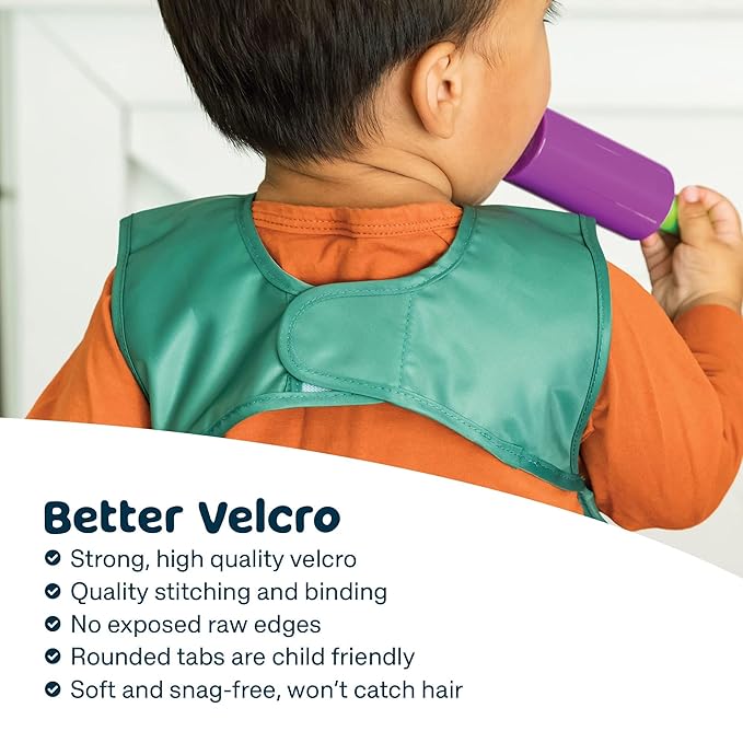 Tiny Twinkle Short Sleeve Apron Bibs for Babies & Toddlers – 2 Pack Waterproof, Mess-Proof Baby Bibs for Eating & Feeding, Machine Washable,Perfect Holiday Gift(Rainforest, 6–24M)