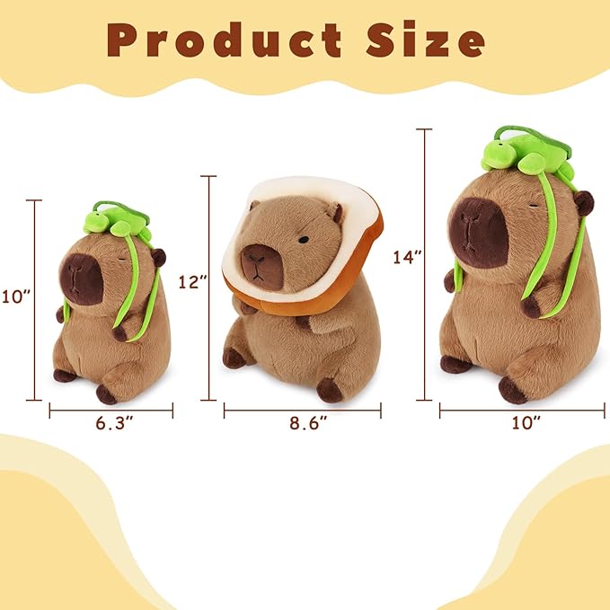 Achwishap Capybara Plush,Cute Plushies Capybara Stuffed Animal,Soft Capybaras Plush Toys,Kawaii Plushie Stuffed Toys with Turtle Backpack Plushies Gifts for Kids Adults Birthday(Capybara Turtle,14”)