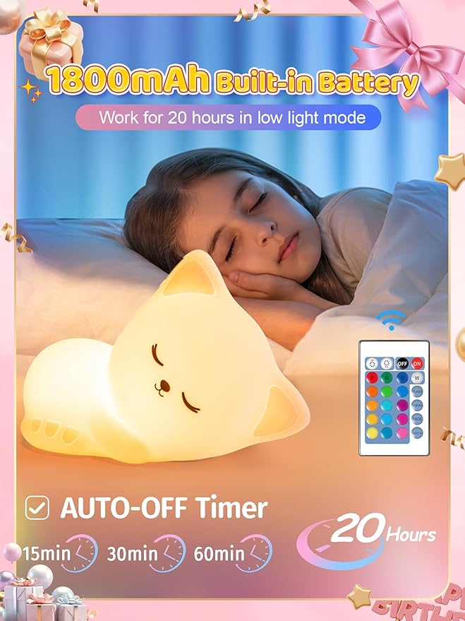 Mubarek 【Remote + Gifts Package】 Cat Gifts for Girls,16 Colors Dimmable Teen Girl Gifts Trendy Stuff, TAP for Fun Cute Stuff for Teen Girls