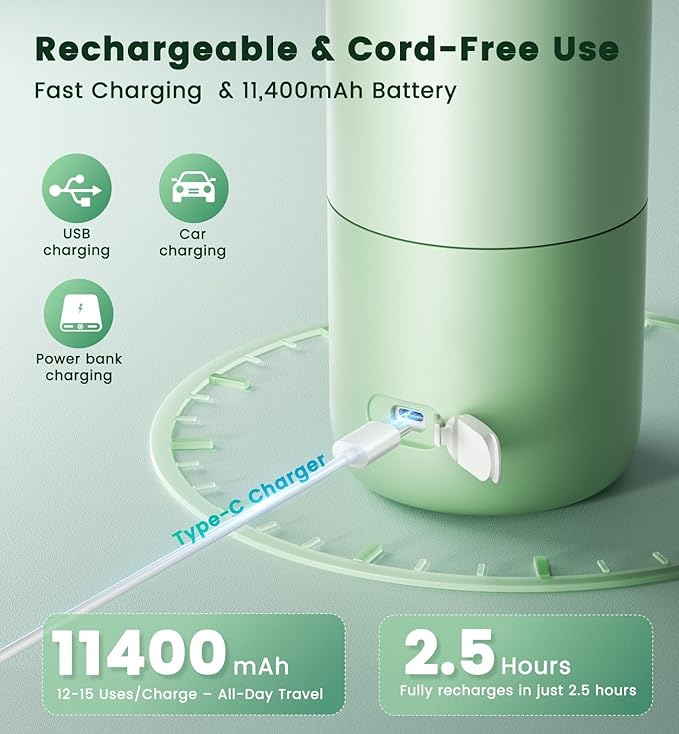 Portable Bottle Warmer for Travel 12oz– 80W Fast Heating, 316 Stainless Steel, 11400mAh Rechargeable Precise Temp Control & LED Display Safety Lock Cordless Travel Warmer for Baby Breastmilk & Formula