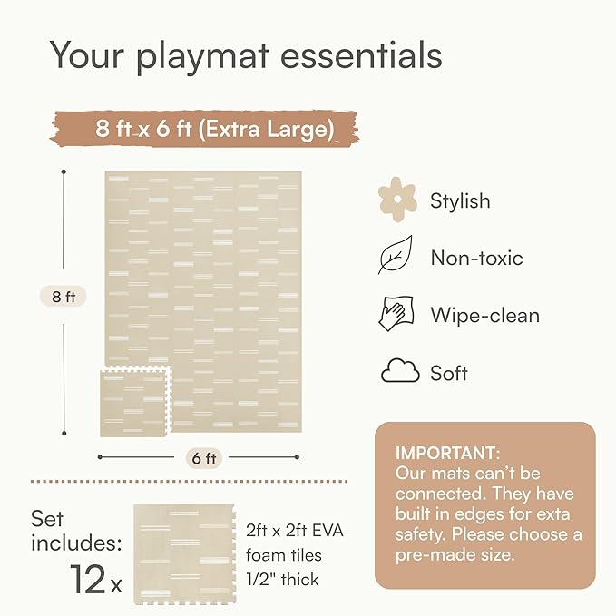 Lillefolk Baby Play Mat – 6x8ft Old White | Soft Non Toxic Premium Foam Mat for Tummy Time, Crawling & Playroom – Waterproof Mat for Babies & Toddlers (12 Tiles)