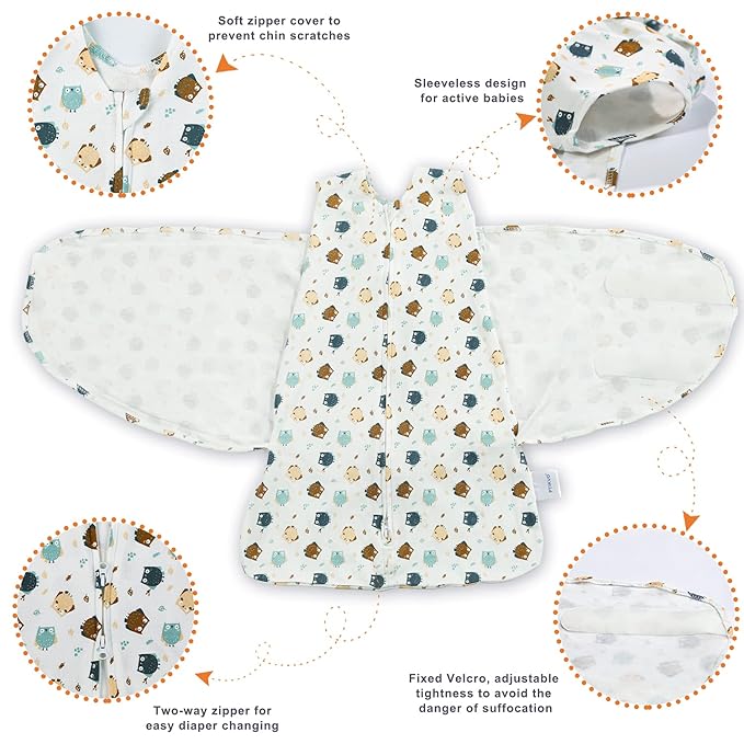 Swaddle-Blanket Baby Girl & Boy Swaddles Newborn Infant Transition 100% Cotton Wrap Blankets, 3-Way Adjustable Wearable Blanket, TOG 1.0 (Owl, 3-6 Month)
