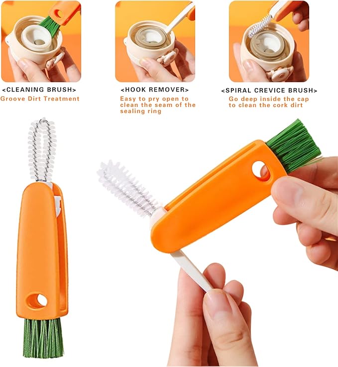 16PCS Versatile Scrubber Brush- Multipurpose Bottle Gap Brush 3 in 1 Cup Lid Cleaning Brush- Long Silicon Water Bottle Cleaner Brush- Gas Burners Stove Top Cleaner Brush- Spoon Straws Cleaning Brush