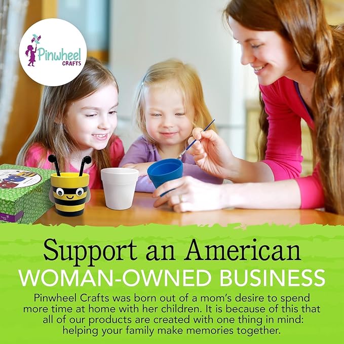 Pinwheel Crafts Flower Pot Painting Kit – Paint Your Own Kids Gardening Set with Seeds, Soil, 8 Paints, 2 Brushes & 3 Pots, DIY Plant Growing Kit for Kids Ages 8-12+, Kid Gardening Set