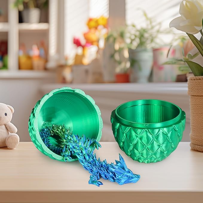 Large Dragon Eggs with Dragon Inside, 3D Printed Surprise Funny Gifts for Kids, Articulated Dragon Fidget Toys for Adults, Executive Desk Toys Office Room Décor (Christmas Green)