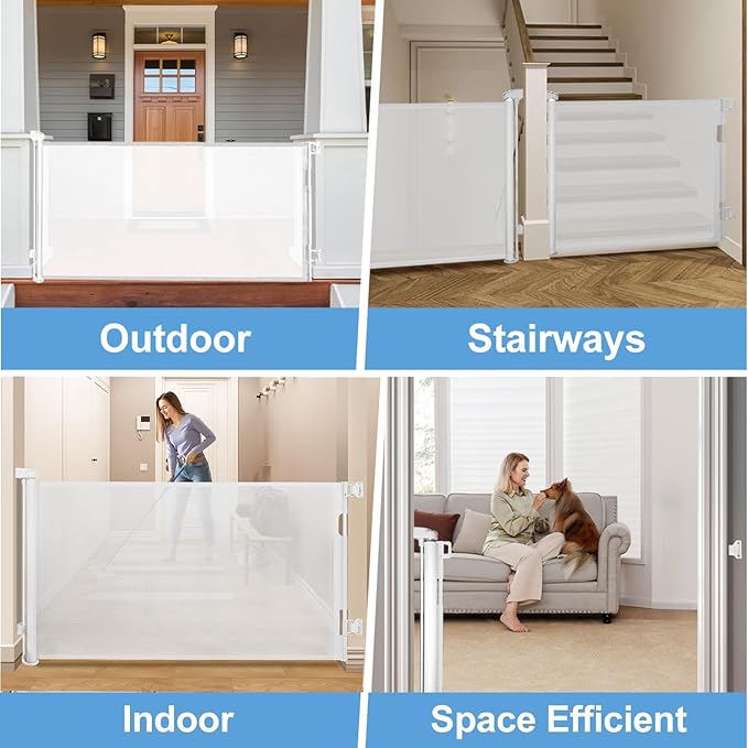 DEAR LOV 2 Pack Retractable Baby Gate,Mesh Baby Gate or Mesh Dog Gate,33" Tall,Extends up to 55" Wide,Child Safety Gate for Doorways, Stairs, Hallways（White,33"x55"