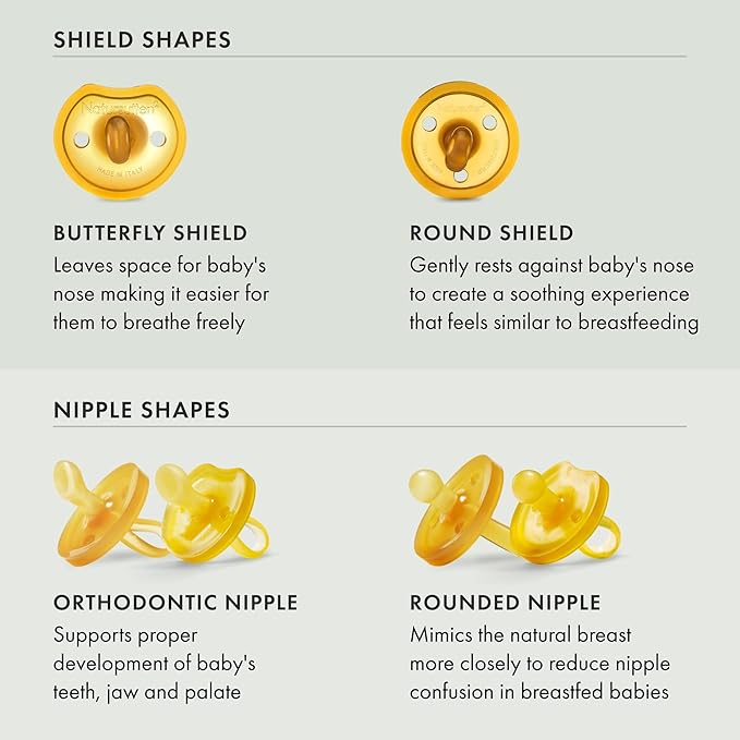 Natursutten Pacifiers 6-12 Months - 1-Pack Original Shield Orthodontic Nipple Natural Rubber Safe & Soft BPA-Free Pacifiers for Breastfeeding Babies - Newborn Pacifiers Made in Italy